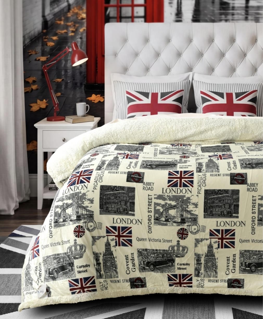 Soft London Heritage Sherpa Blanket by The Gharnish featuring cozy, plush fabric and classic design for warmth and comfort.