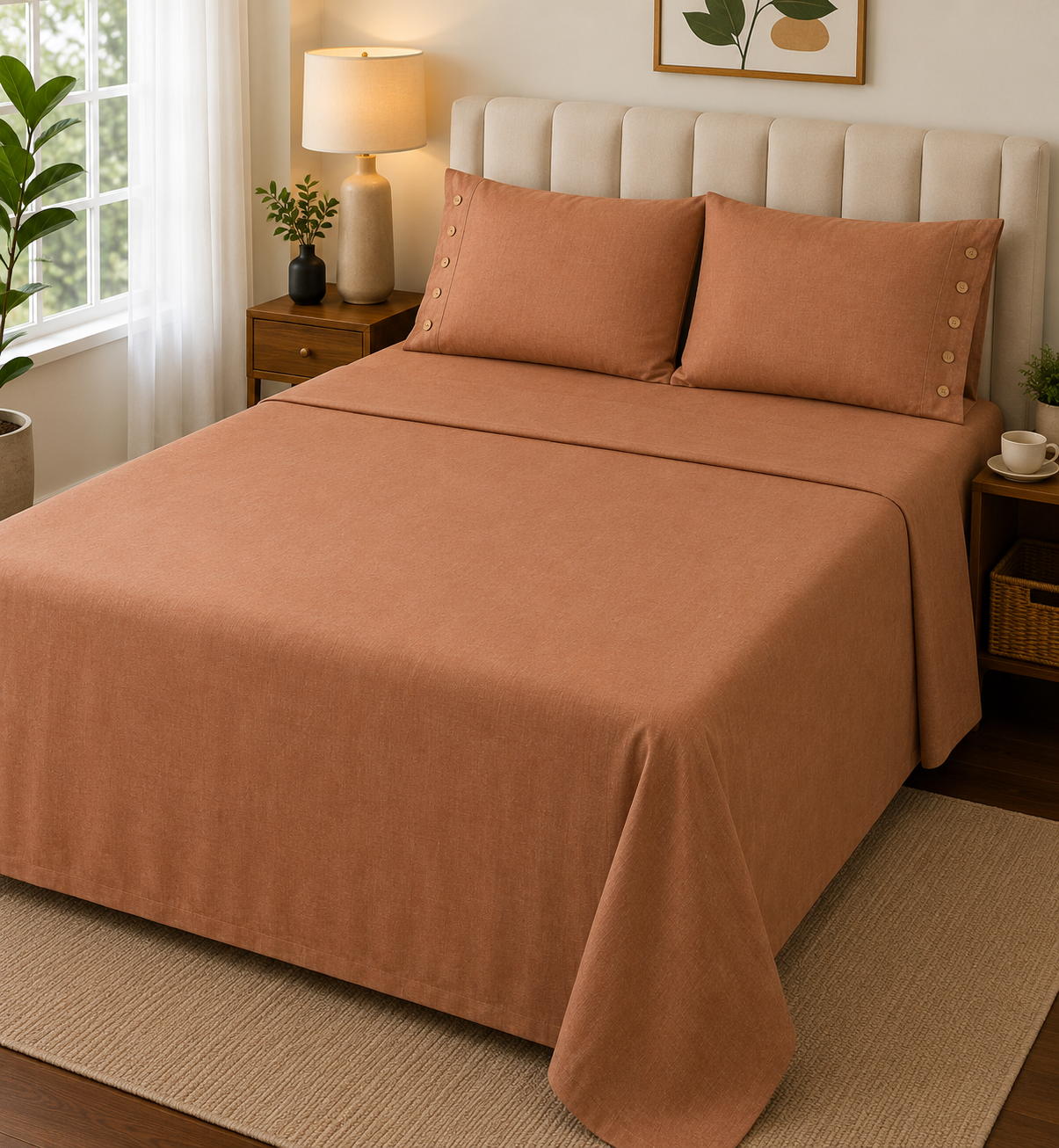 Soft 100% organic muslin cotton king size bedsheet set by The Gharnish, featuring a cozy sherpa blanket for comfortable bedding.