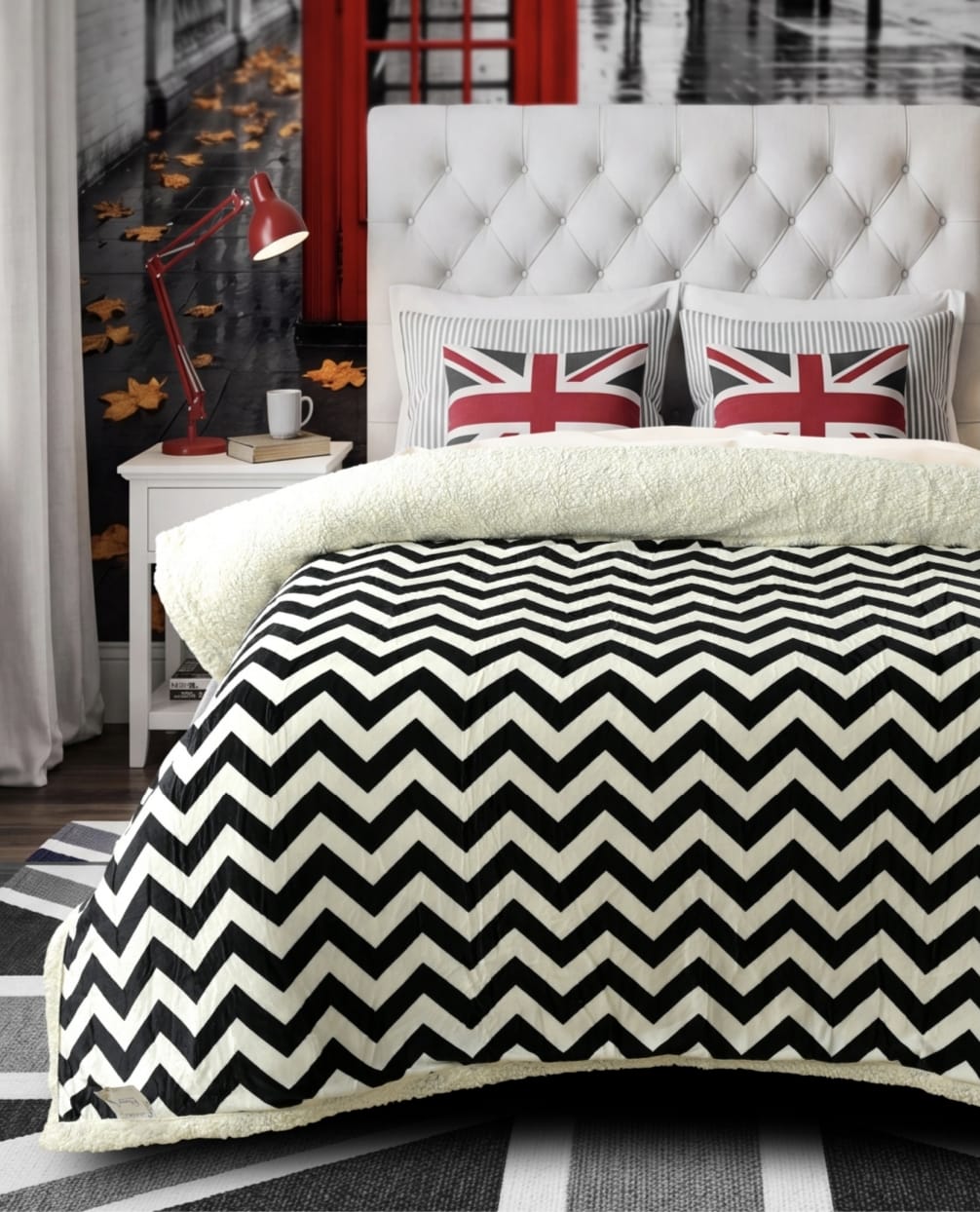 Soft London Heritage Sherpa Blanket by The Gharnish, showcasing plush fabric and classic design in a cozy, warm throw.