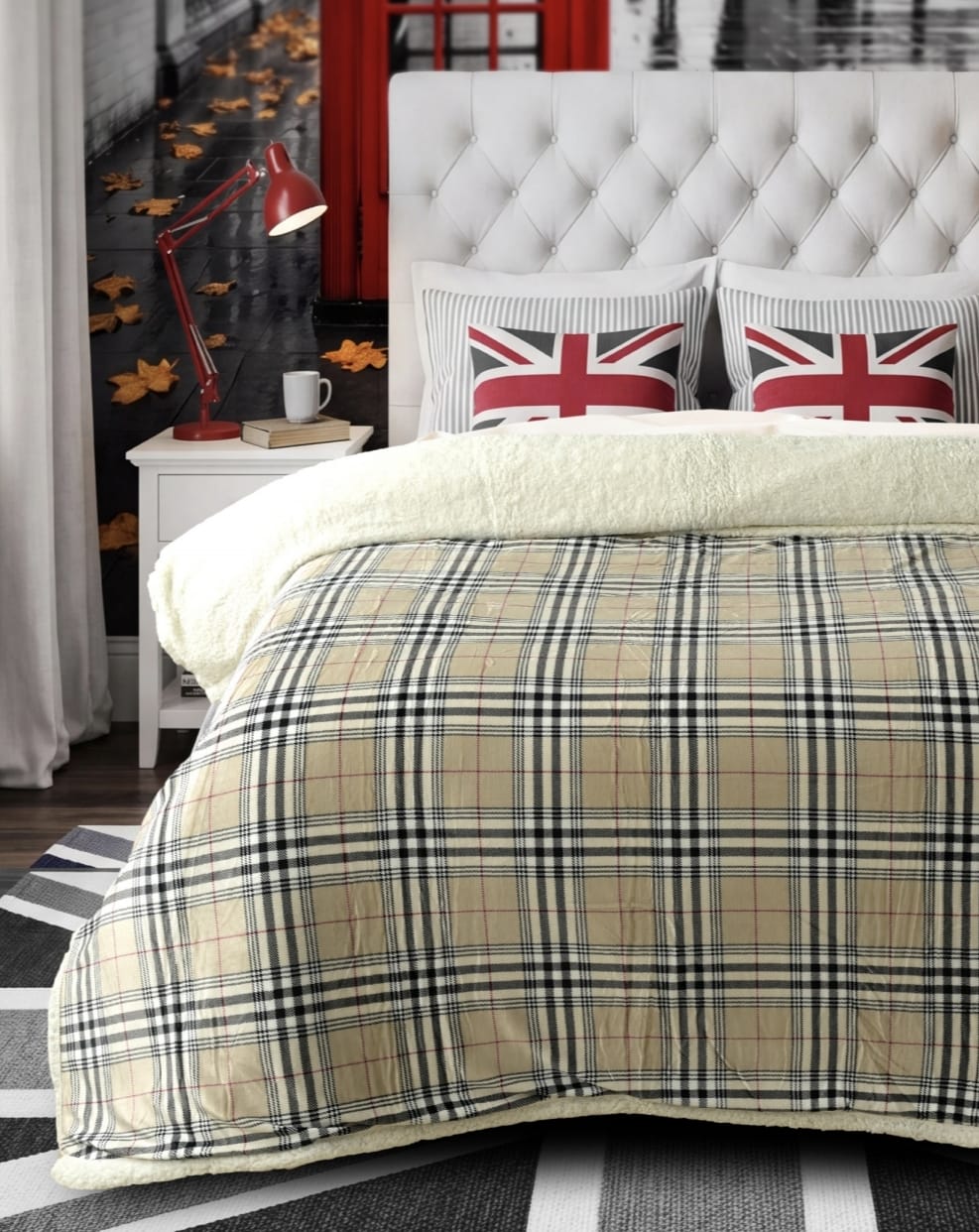 Soft London Heritage Sherpa blanket by The Gharnish with cozy fleece material and classic pattern, perfect for warmth and comfort.
