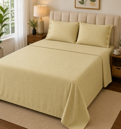 Soft organic muslin cotton king size bedsheet set from The Gharnish, featuring smooth, breathable bedding fabric.