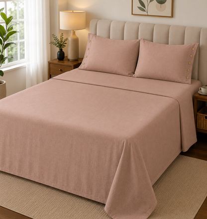 Organic muslin cotton king size bedsheet set by The Gharnish, displayed with soft, breathable bedding and matching pillowcases.