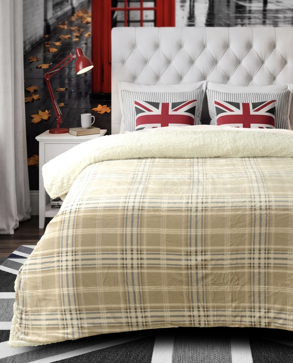 Luxurious London Heritage Sherpa Blanket by The Gharnish, featuring soft, cozy fleece material and classic design.