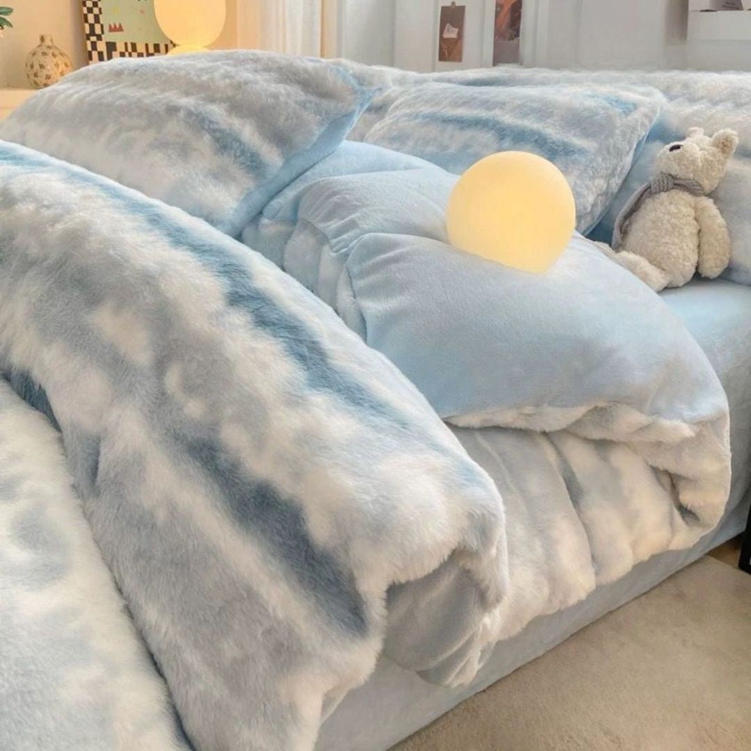 Super soft rabbit fur winter quilt by The Gharnish, ultra warm double-layer quilt perfect for cold winter nights.