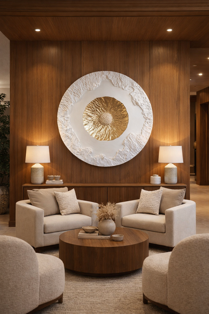 White and Gold Decorative Organic Core Panel - The Gharnish - A Unit of Satkala Creations