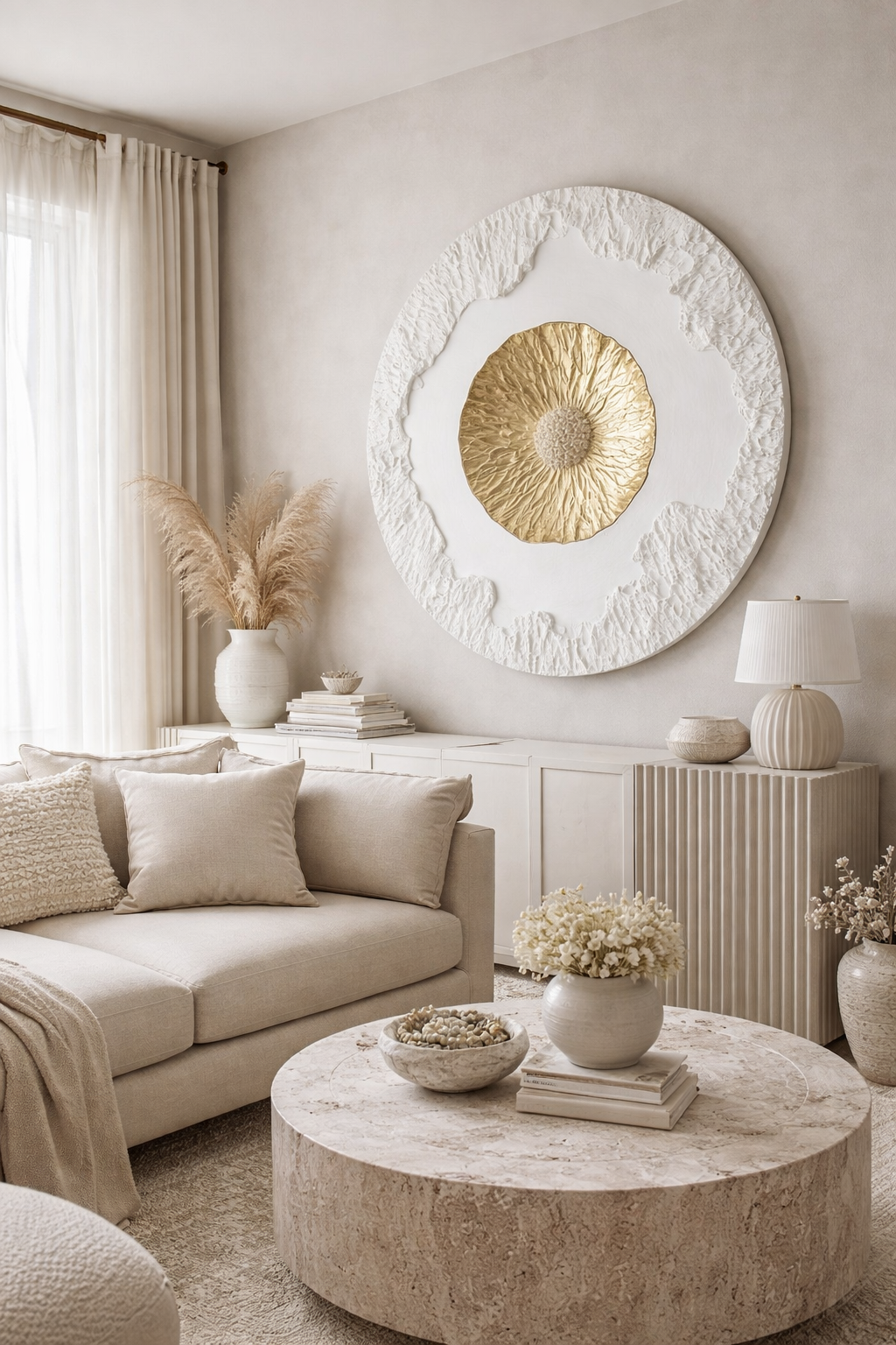 White and Gold Decorative Organic Core Panel - The Gharnish - A Unit of Satkala Creations