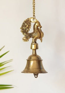 Brass Peacock Hanging Eched Bell - The Gharnish - A Unit of Satkala Creations