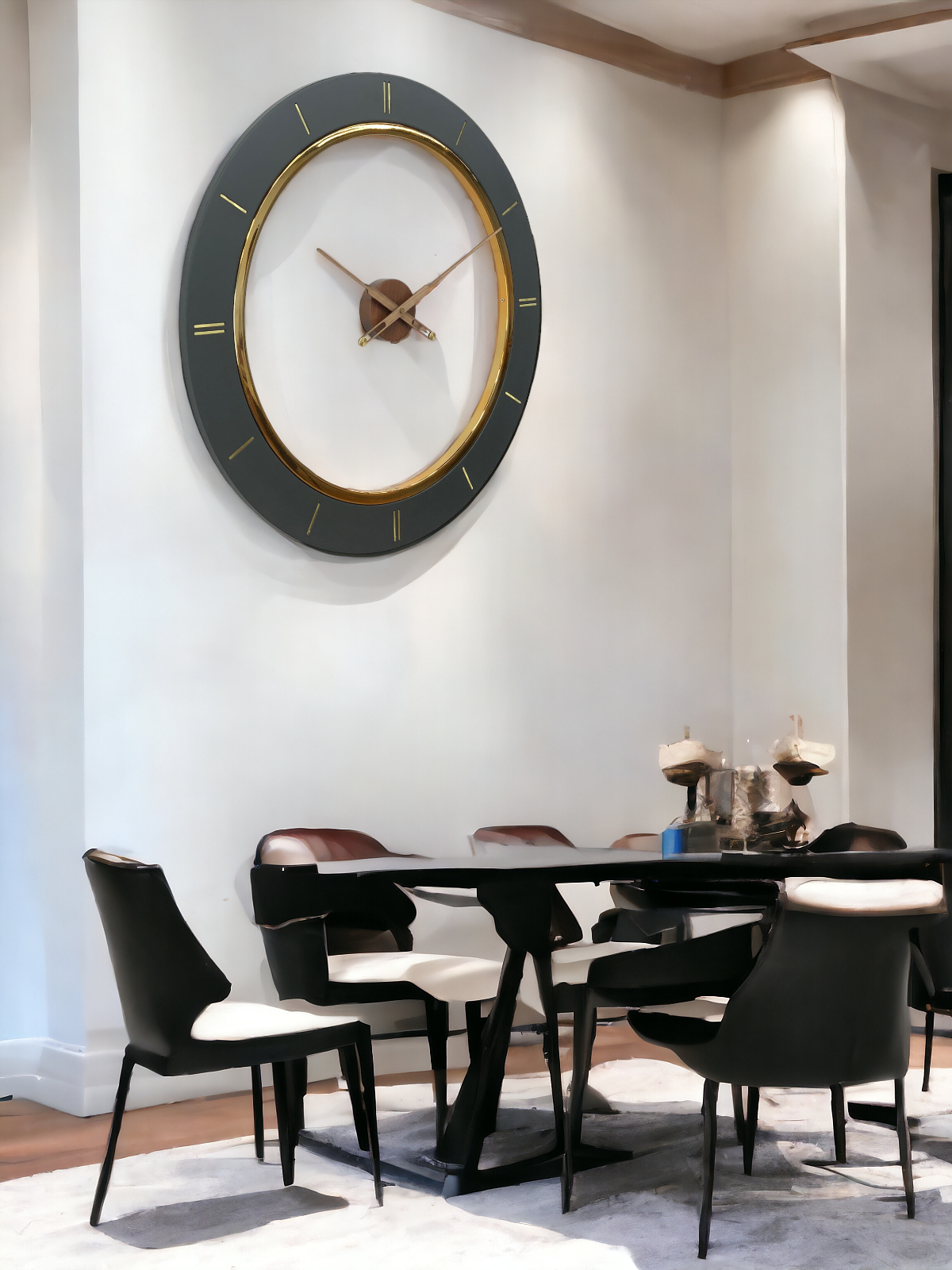 Regal Noir Gold Accent Wall Clock - The Gharnish - A Unit of Satkala Creations