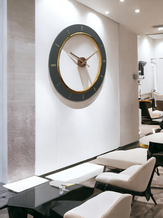 Regal Noir Gold Accent Wall Clock - The Gharnish - A Unit of Satkala Creations