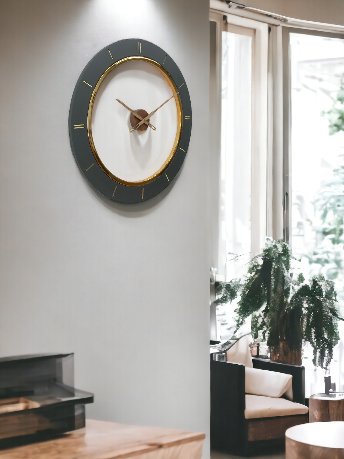 Regal Noir Gold Accent Wall Clock - The Gharnish - A Unit of Satkala Creations