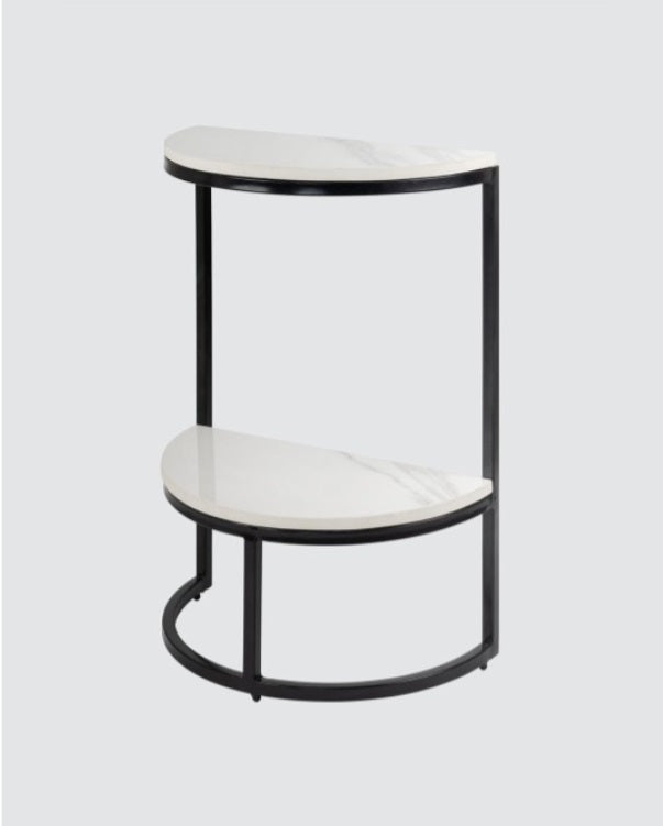 Half Round Side Table with Storage Shelf/Space Saving Narrow Accent 2-Tier Sofa Couch Table for Living Room, Bedroom - The Gharnish - A Unit of Satkala Creations