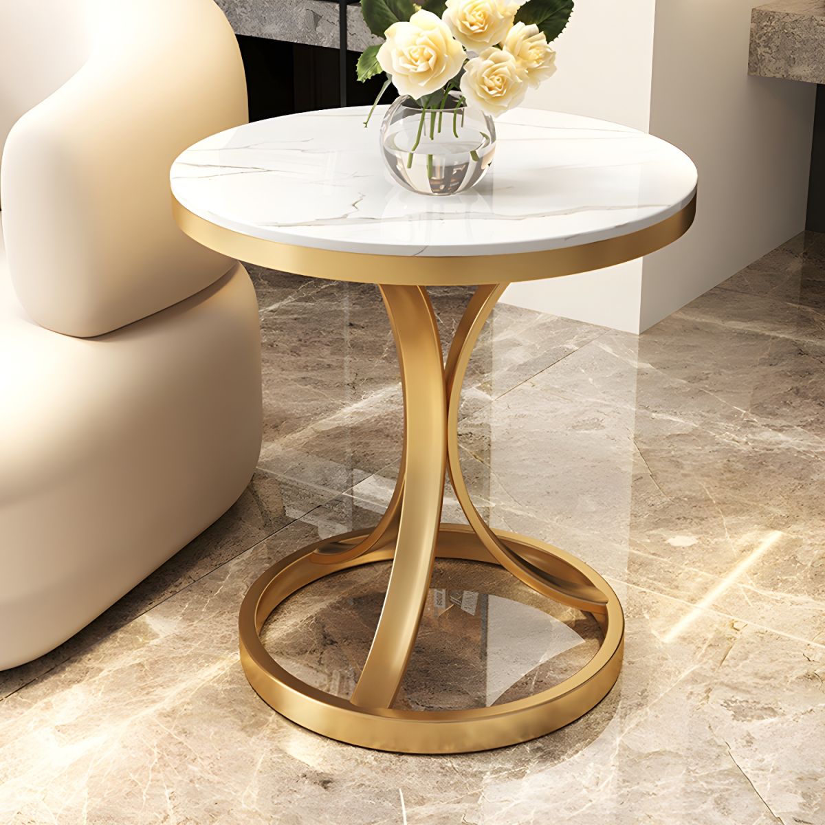 Modern Stone Top Round End Table for home and Office - The Gharnish - A Unit of Satkala Creations