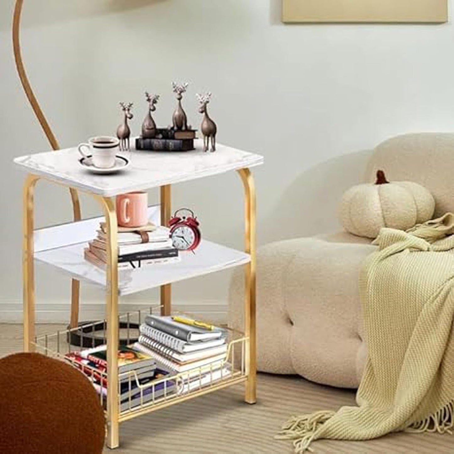 Stylish Metal Bedside Sqaure side Basket Table