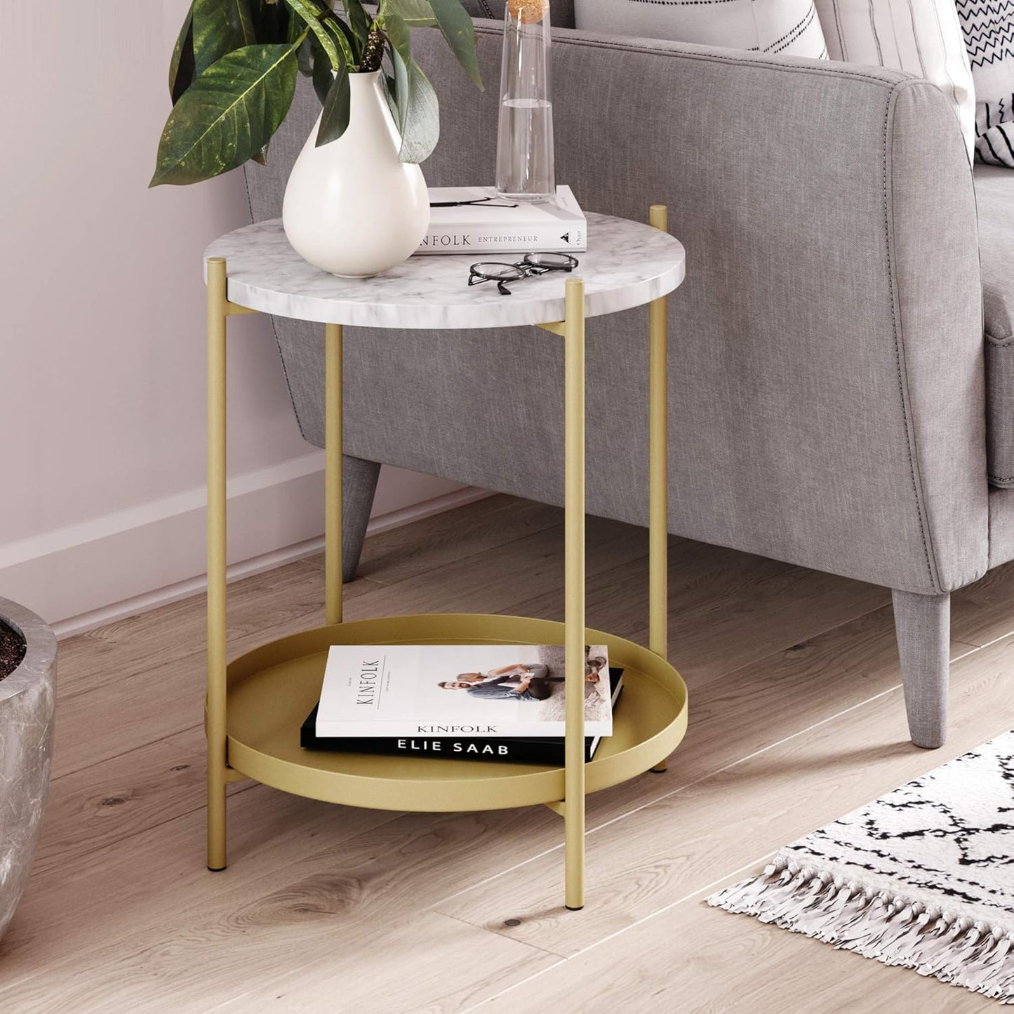 Round Iron side table with stoage space