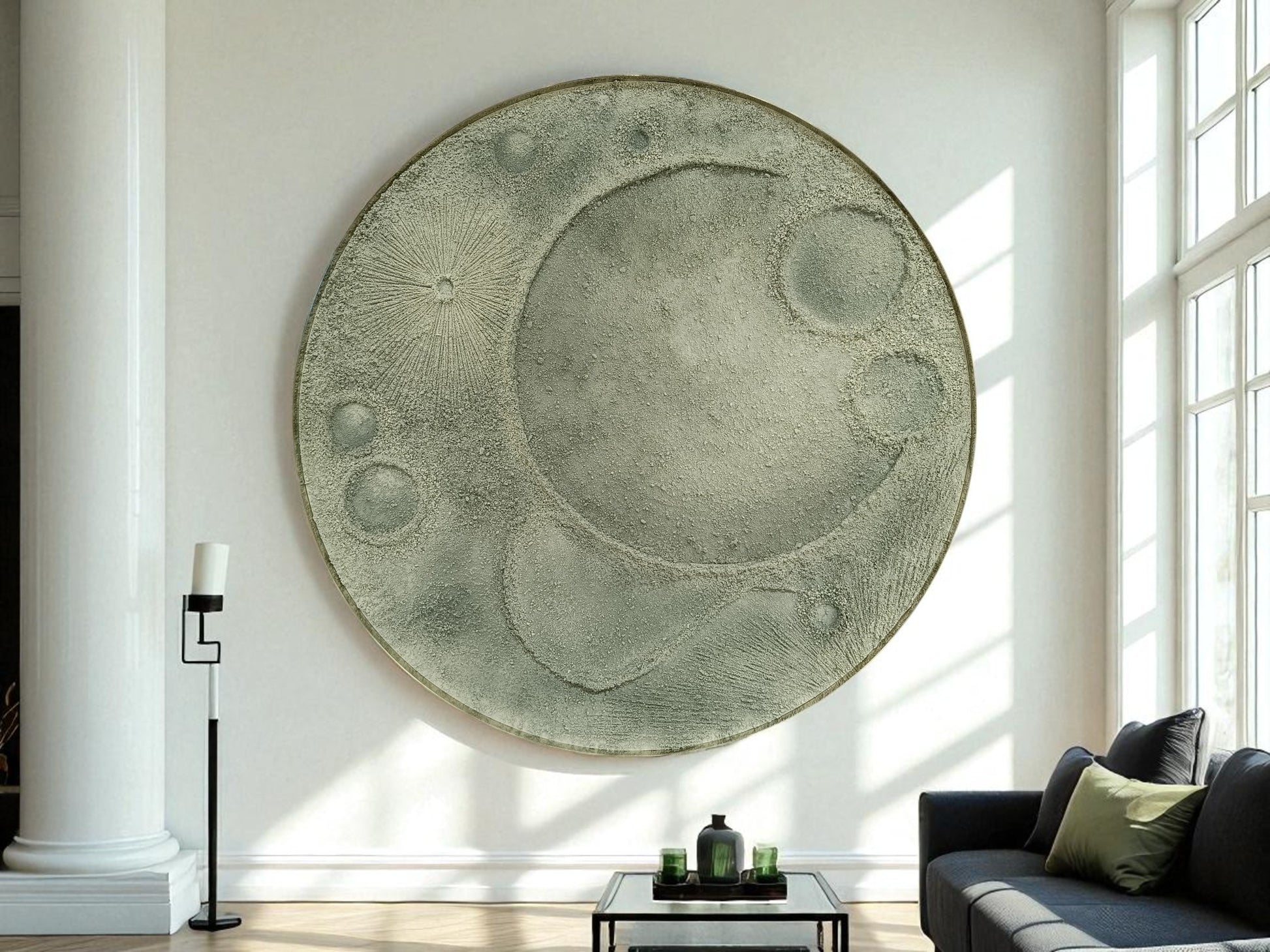 Large Round Textured Moon Inspired Wall Art | Modern 3D Statement Decor - The Gharnish - A Unit of Satkala Creations
