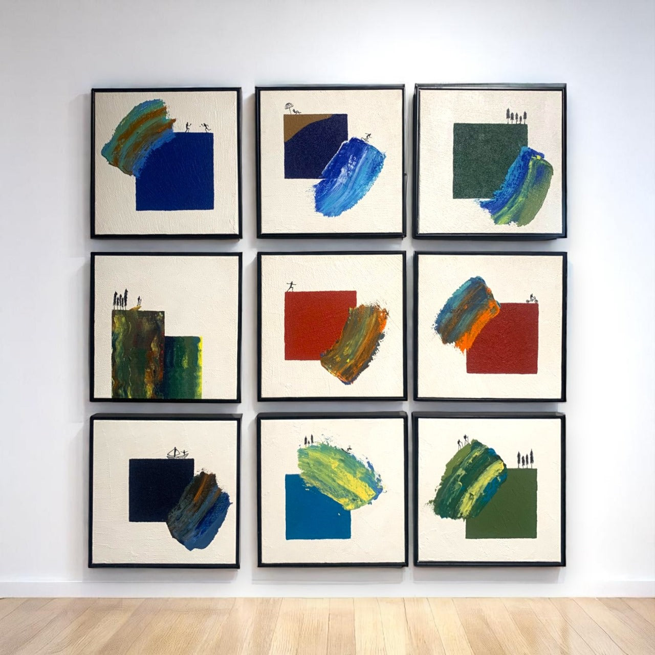 Echoes in Color – 9-Piece Abstract Geometric Wall Art Set - The Gharnish - A Unit of Satkala Creations
