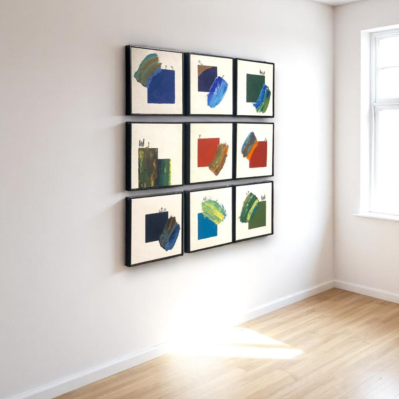 Echoes in Color – 9-Piece Abstract Geometric Wall Art Set - The Gharnish - A Unit of Satkala Creations