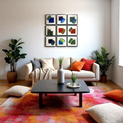 Echoes in Color – 9-Piece Abstract Geometric Wall Art Set - The Gharnish - A Unit of Satkala Creations