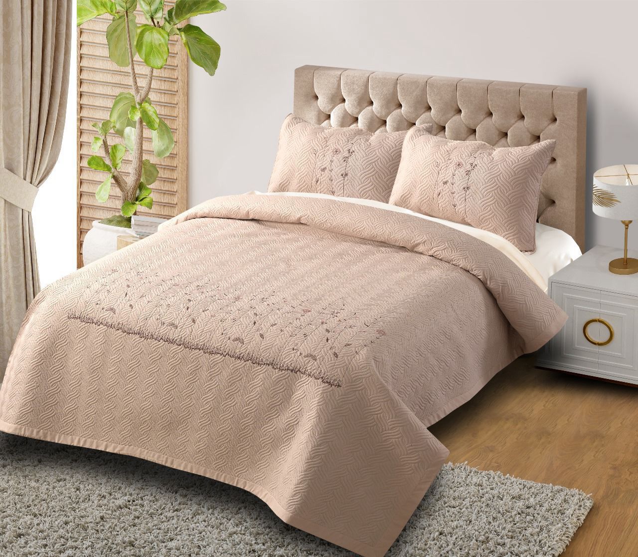 Orion Embroidered Quilted Bedding Set - The Gharnish - A Unit of Satkala Creations