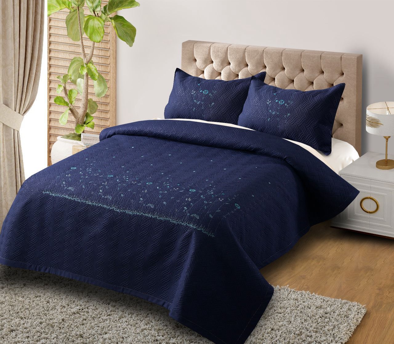Orion Embroidered Quilted Bedding Set - The Gharnish - A Unit of Satkala Creations