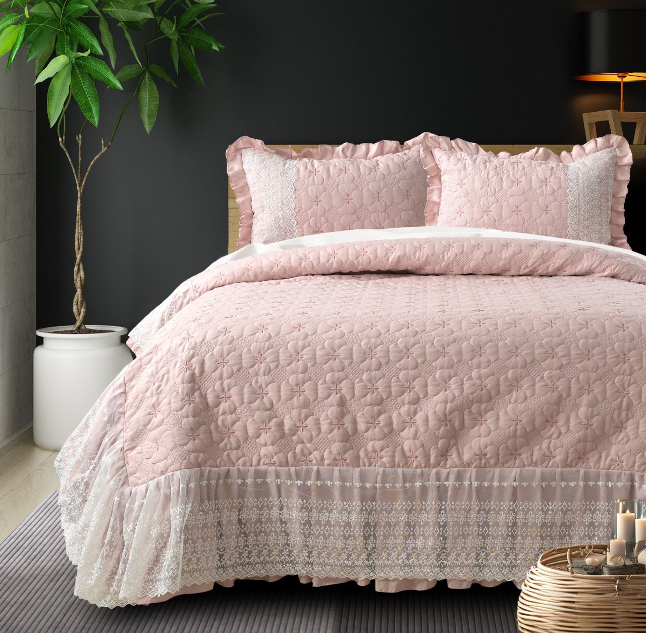 Heaven Beautiful Quilted Laced Bedding Set - The Gharnish - A Unit of Satkala Creations
