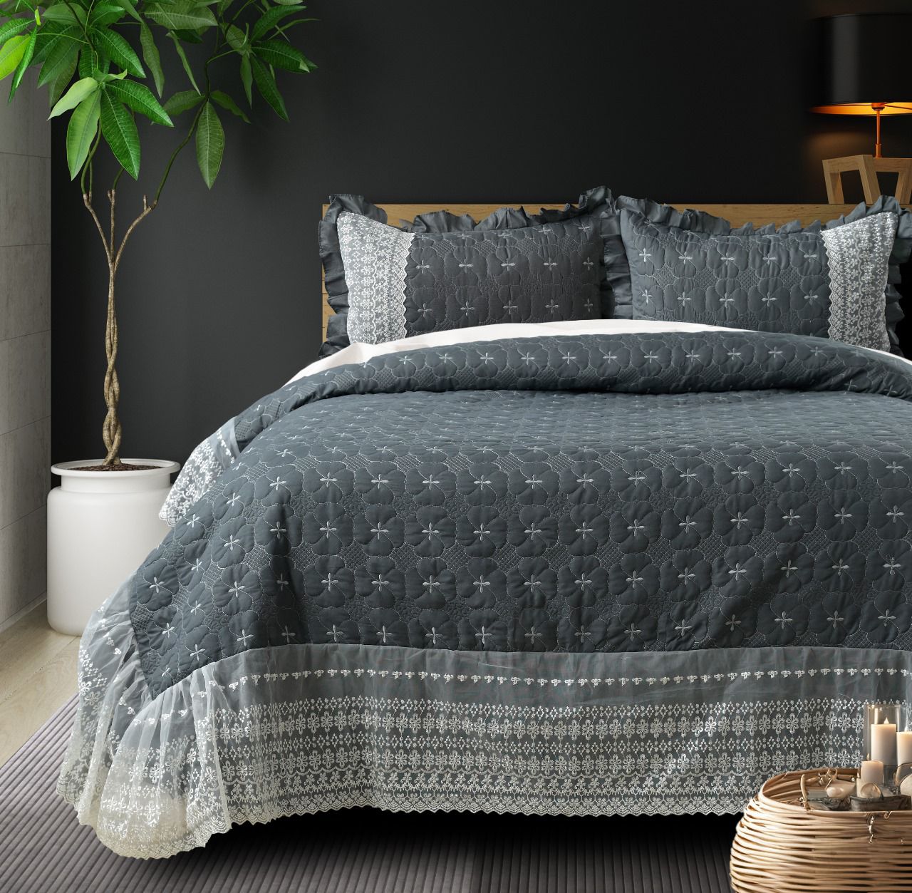 Heaven Beautiful Quilted Laced Bedding Set - The Gharnish - A Unit of Satkala Creations