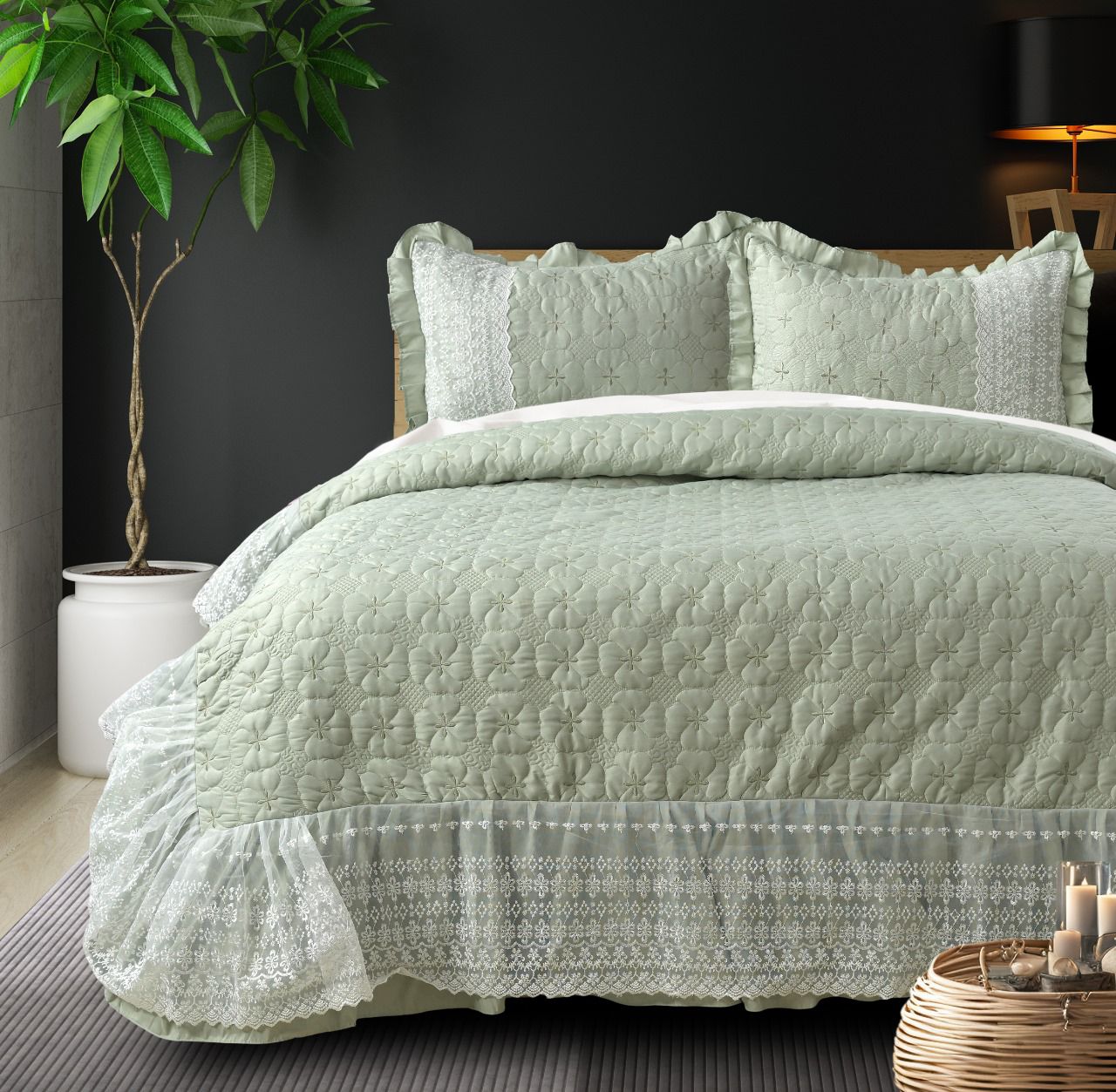 Heaven Beautiful Quilted Laced Bedding Set - The Gharnish - A Unit of Satkala Creations