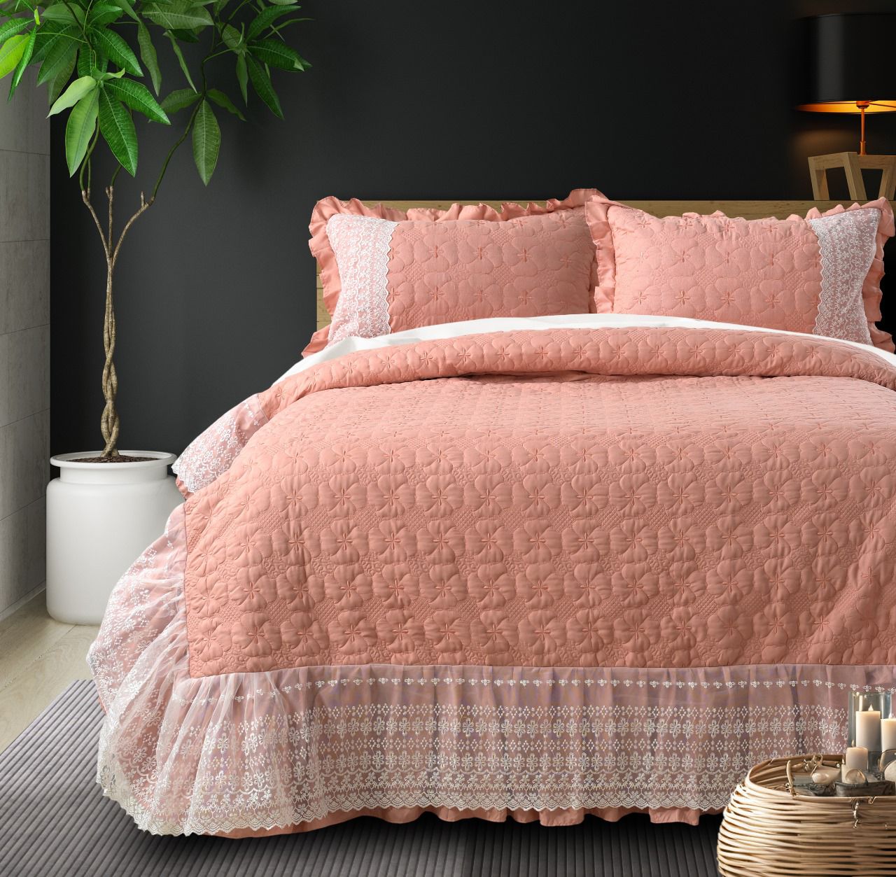 Heaven Beautiful Quilted Laced Bedding Set - The Gharnish - A Unit of Satkala Creations
