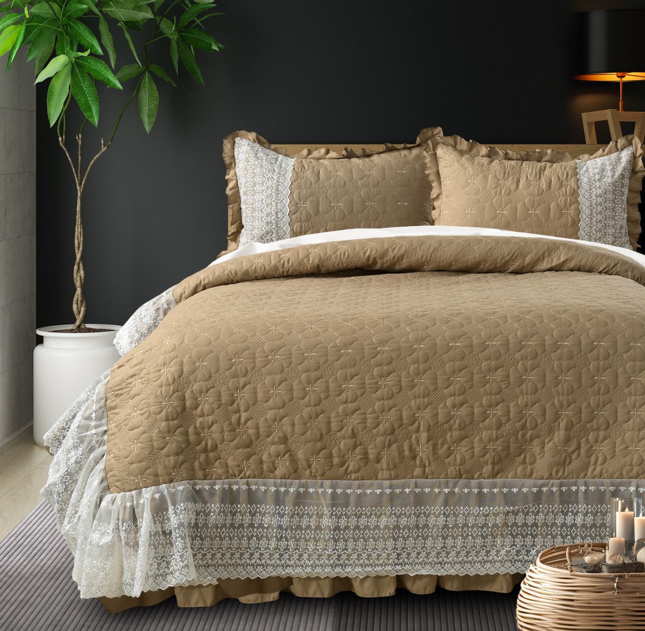 Heaven Beautiful Quilted Laced Bedding Set - The Gharnish - A Unit of Satkala Creations