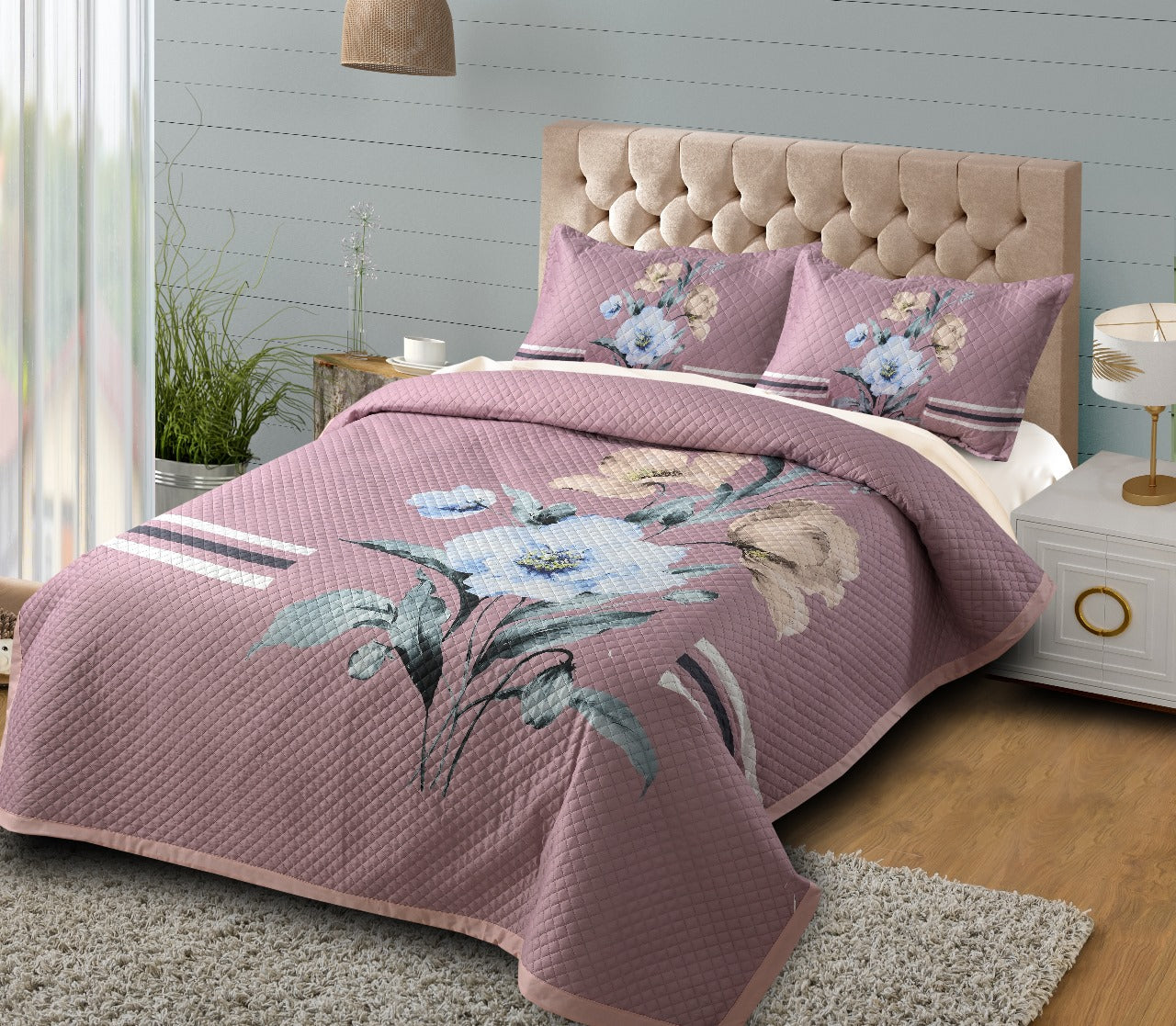 Imported Heavy Glace Cotton Quilted Digital Printed Panel Bedcover - The Gharnish - A Unit of Satkala Creations