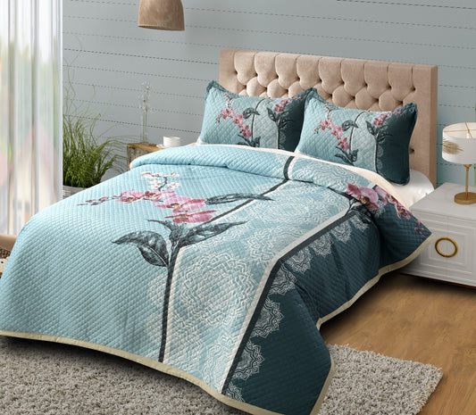 Imported Heavy Glace Cotton Quilted Digital Printed Panel Bedcover - The Gharnish - A Unit of Satkala Creations