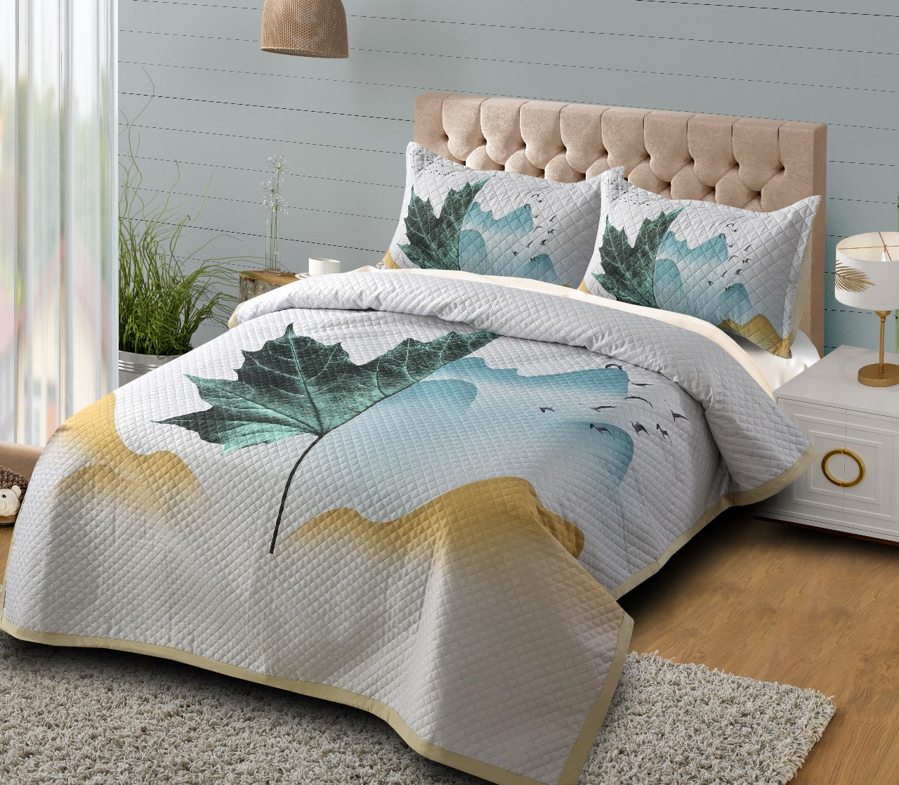 Imported Heavy Glace Cotton Quilted Digital Printed Panel Bedcover - The Gharnish - A Unit of Satkala Creations