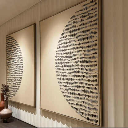 Minimalist Black & White Abstract Circle Wall Art – Set of 2 | Modern Geometric Canvas with Wooden Frame - The Gharnish - A Unit of Satkala Creations