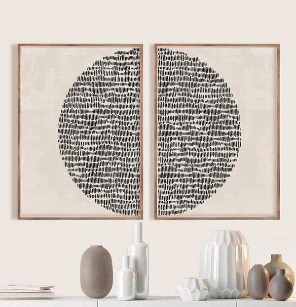 Minimalist Black & White Abstract Circle Wall Art – Set of 2 | Modern