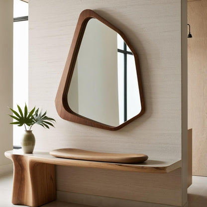 Wooden Mirror, Teak wood frame Mid Century mirror, Wall Mirror