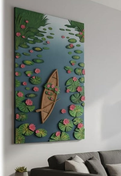 Calm Waters – Floating Boat 3D Wall Panel - The Gharnish - A Unit of Satkala Creations