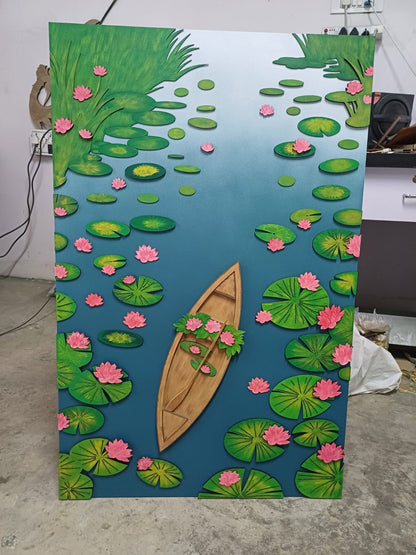 Calm Waters – Floating Boat 3D Wall Panel - The Gharnish - A Unit of Satkala Creations