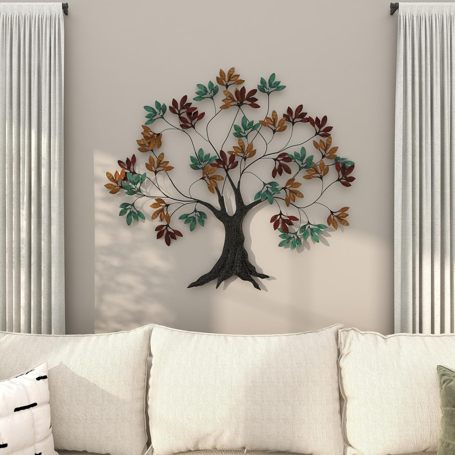 Handcrafted metal wall art featuring a colorful tree design from The Gharnish, suitable for home or office decor.