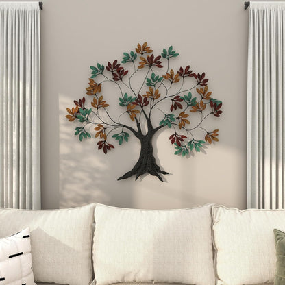 Handcrafted metal wall art featuring a colorful tree design from The Gharnish, suitable for home or office decor.