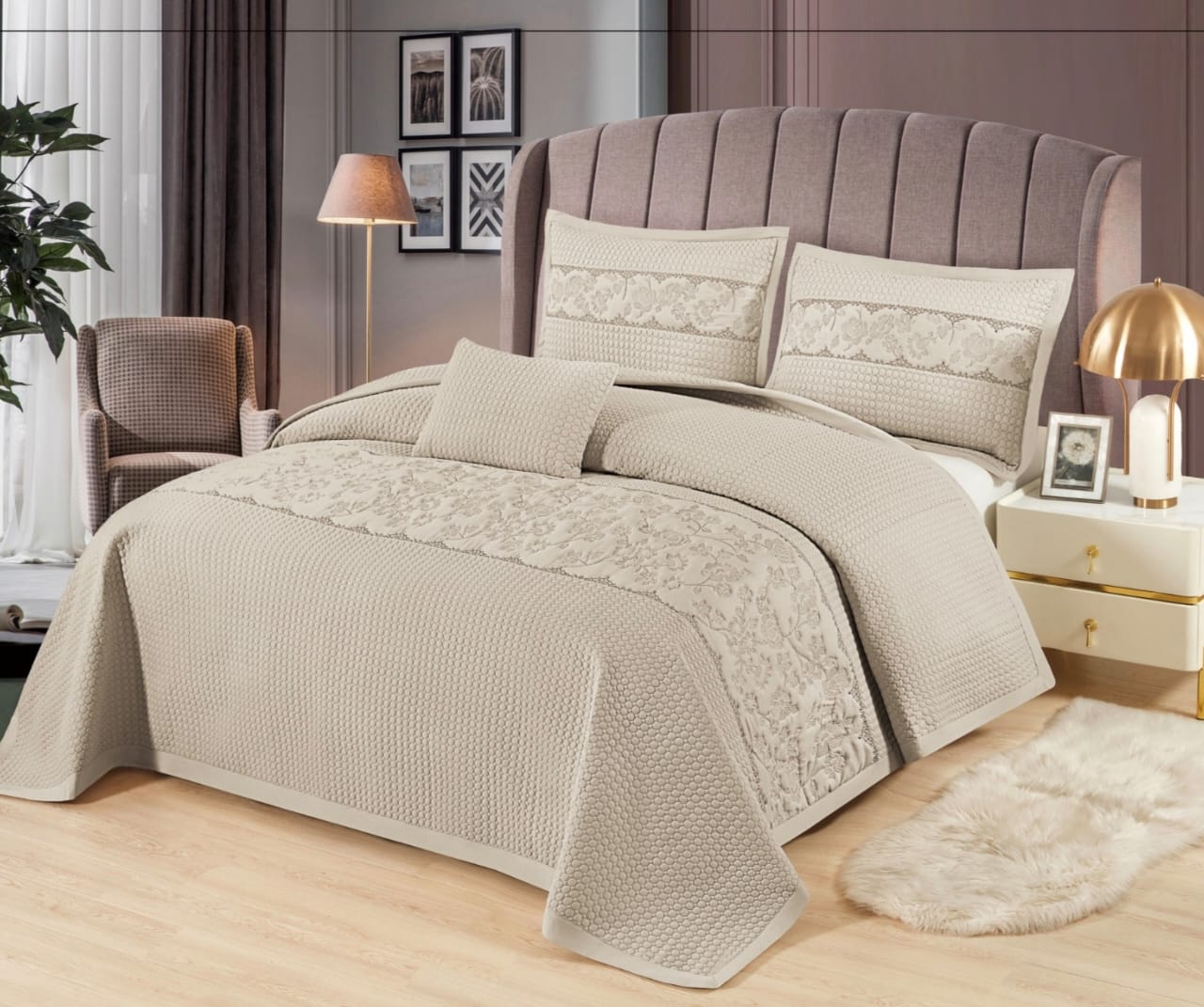Gracie Designer Quilted Double Bedcover Set of 4 Pcs - The Gharnish - A Unit of Satkala Creations