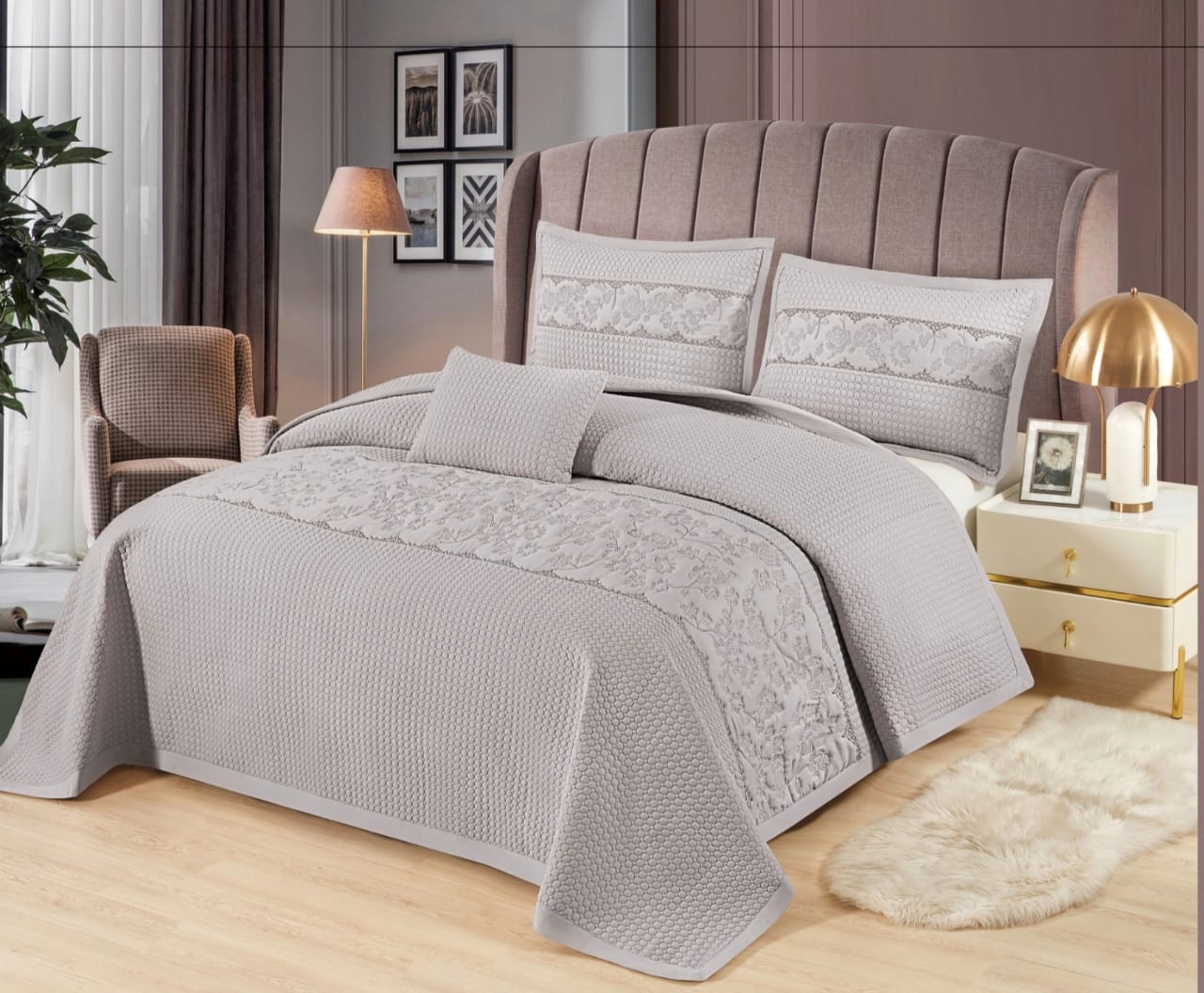Gracie Designer Quilted Double Bedcover Set of 4 Pcs - The Gharnish - A Unit of Satkala Creations