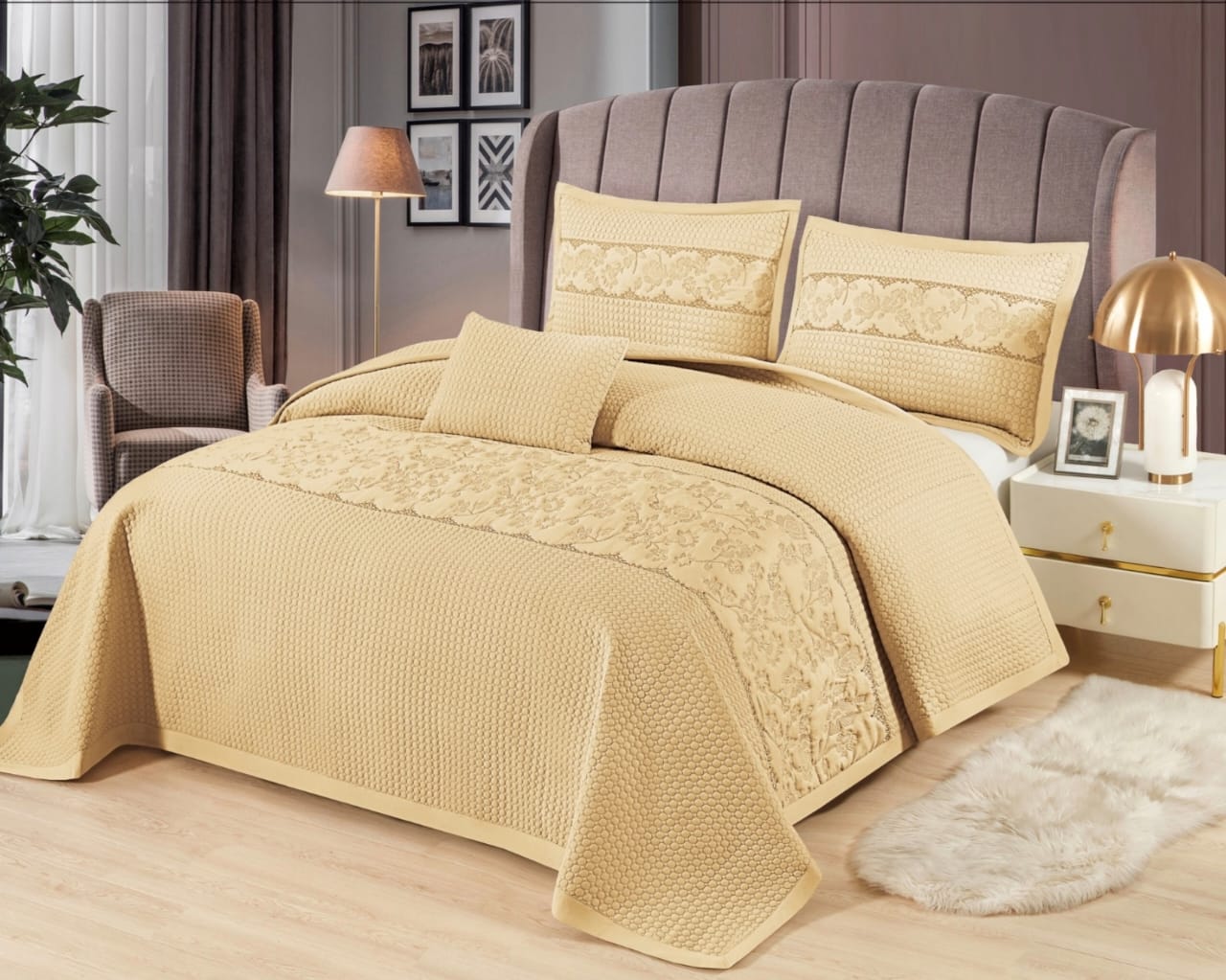 Gracie Designer Quilted Double Bedcover Set of 4 Pcs - The Gharnish - A Unit of Satkala Creations