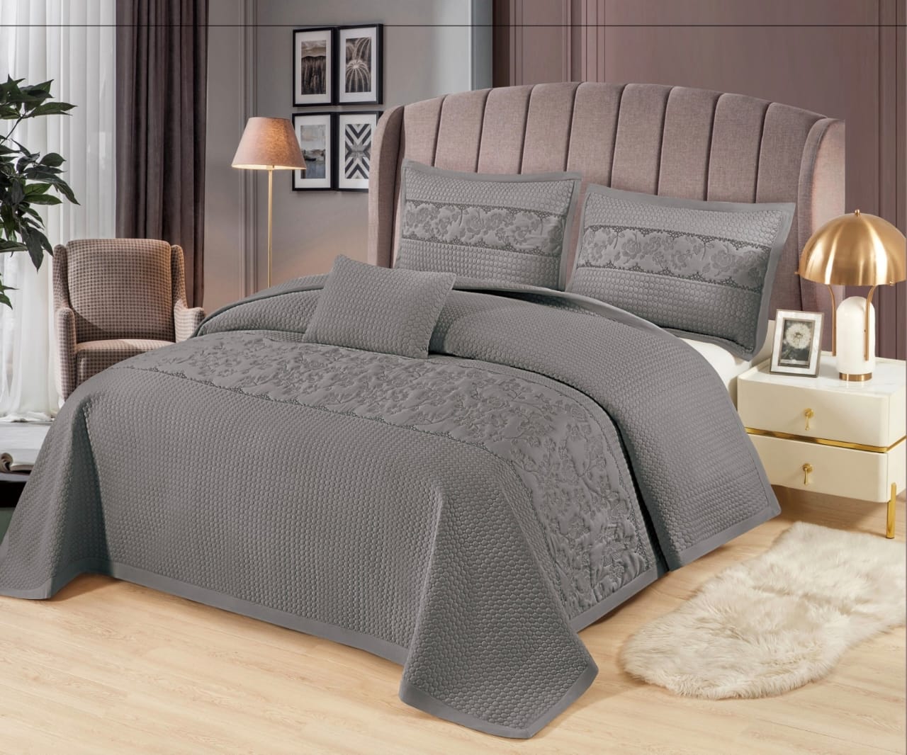 Gracie Designer Quilted Double Bedcover Set of 4 Pcs - The Gharnish - A Unit of Satkala Creations