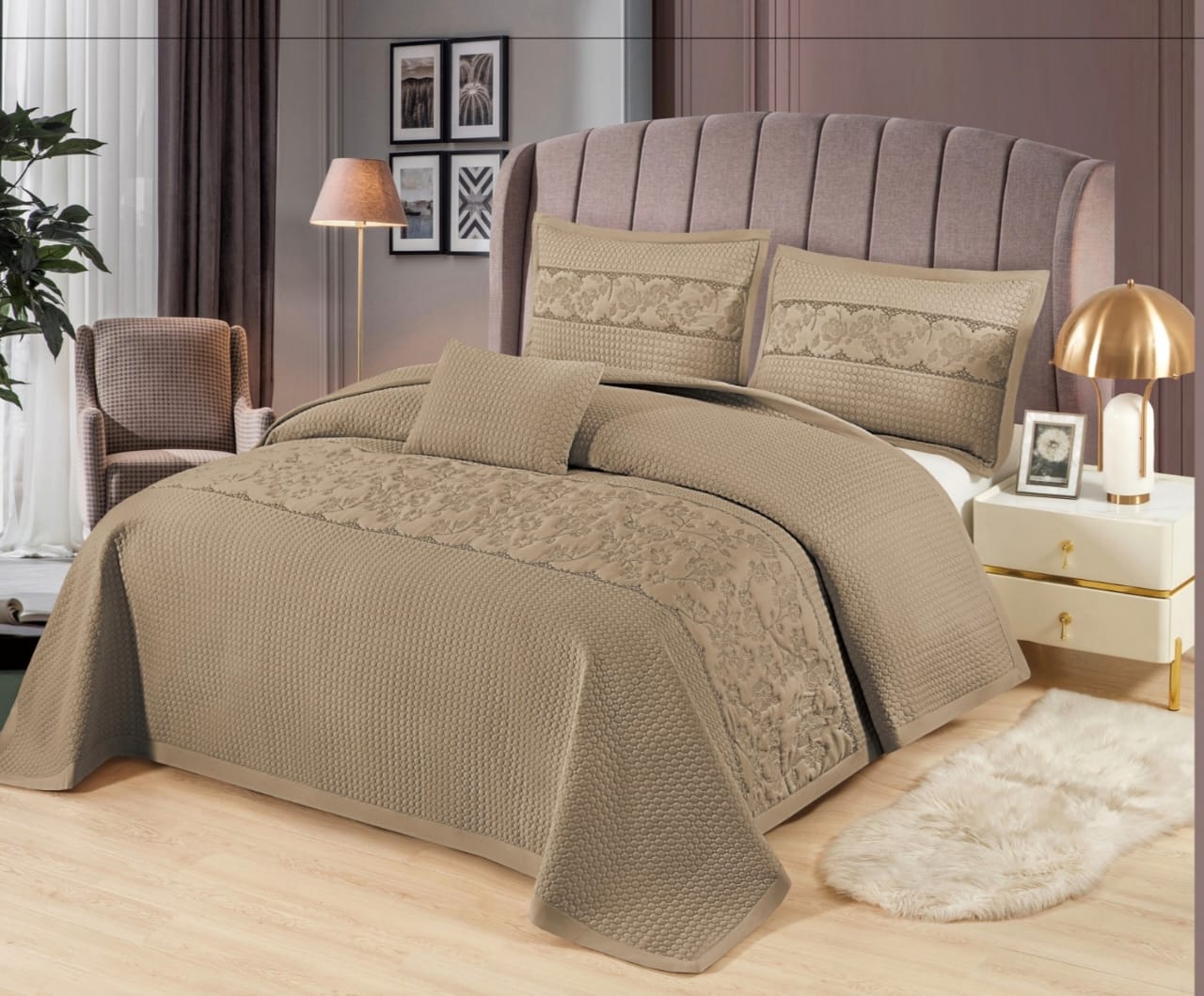 Gracie Designer Quilted Double Bedcover Set of 4 Pcs - The Gharnish - A Unit of Satkala Creations