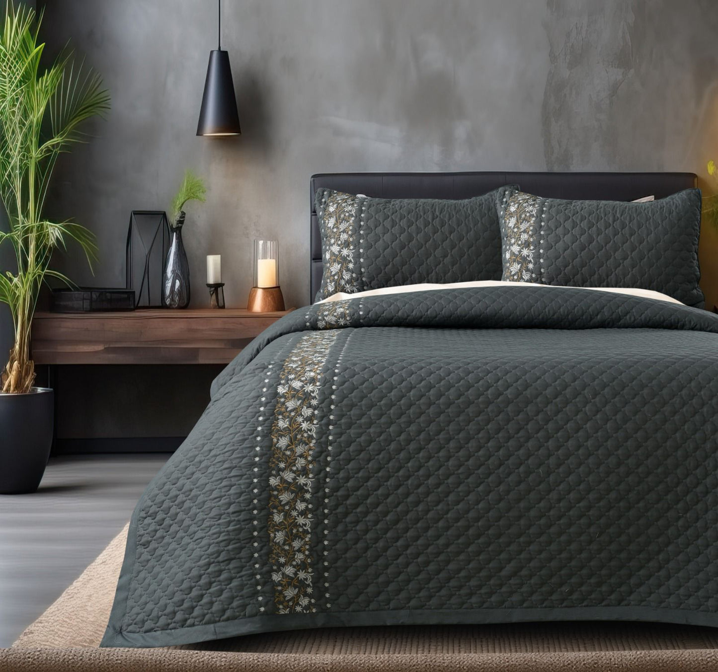 Blush Blossom quilted bedding set by The Gharnish featuring a soft, floral pattern on a cozy bed.