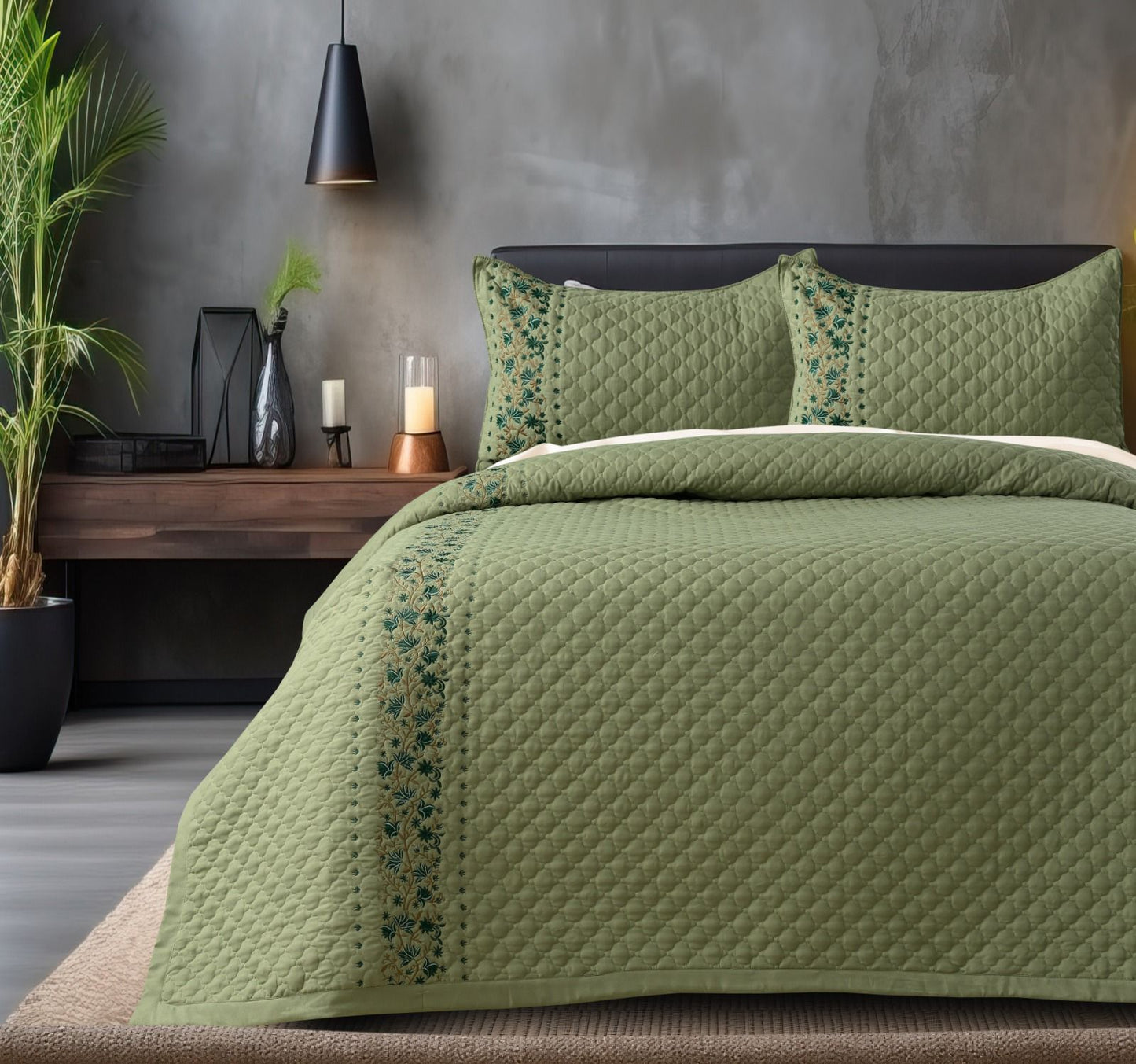 Blush Blossom quilted bedding set by The Gharnish featuring a floral pattern and soft pastel colors on a neatly made bed.