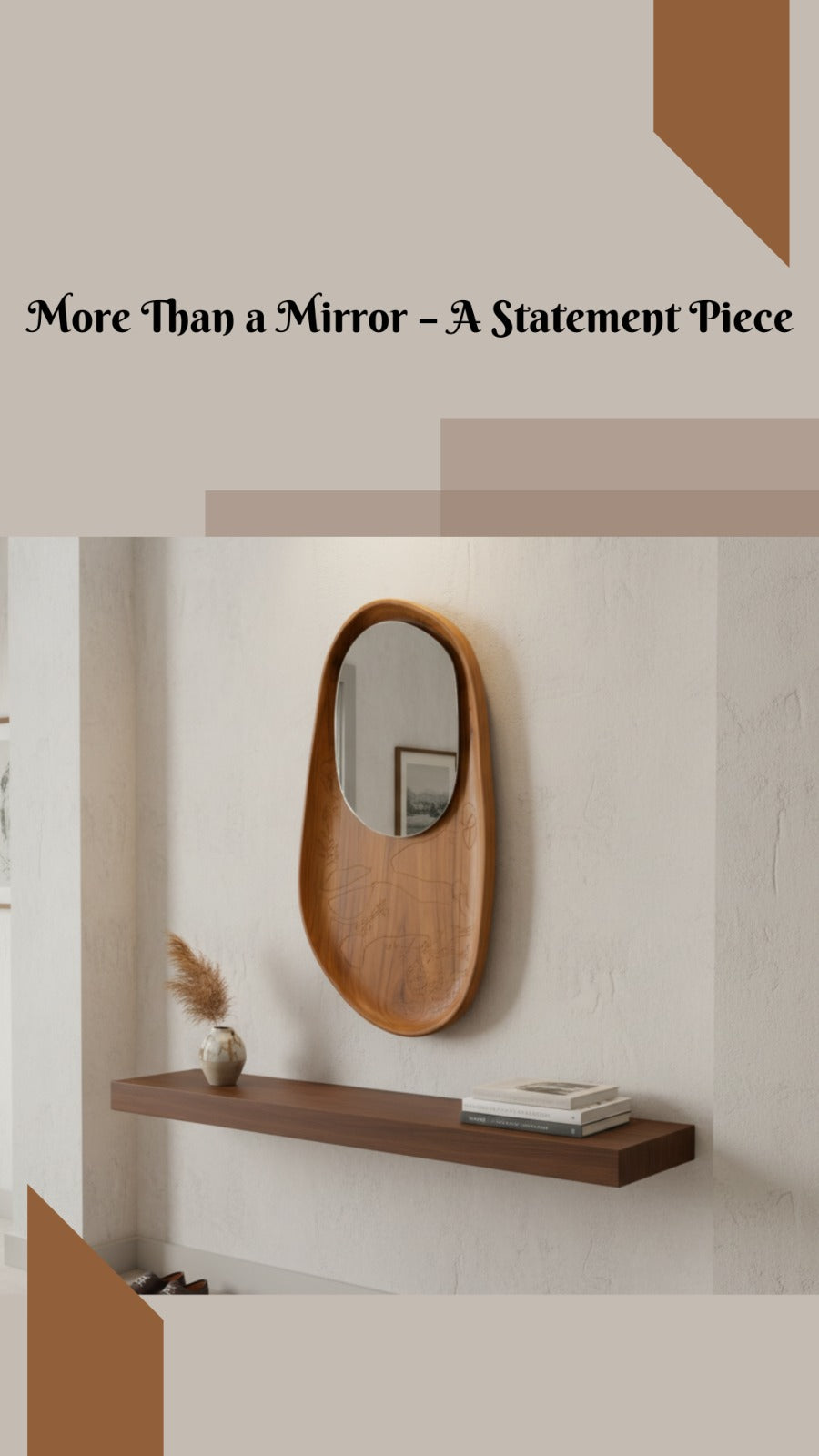 Pebble Aura Asymmetrical Wooden Wall Mirror - The Gharnish - A Unit of Satkala Creations