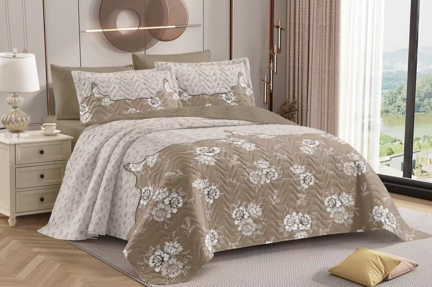 Designer Bloom Luxe Quilted Bedding Set - The Gharnish - A Unit of Satkala Creations