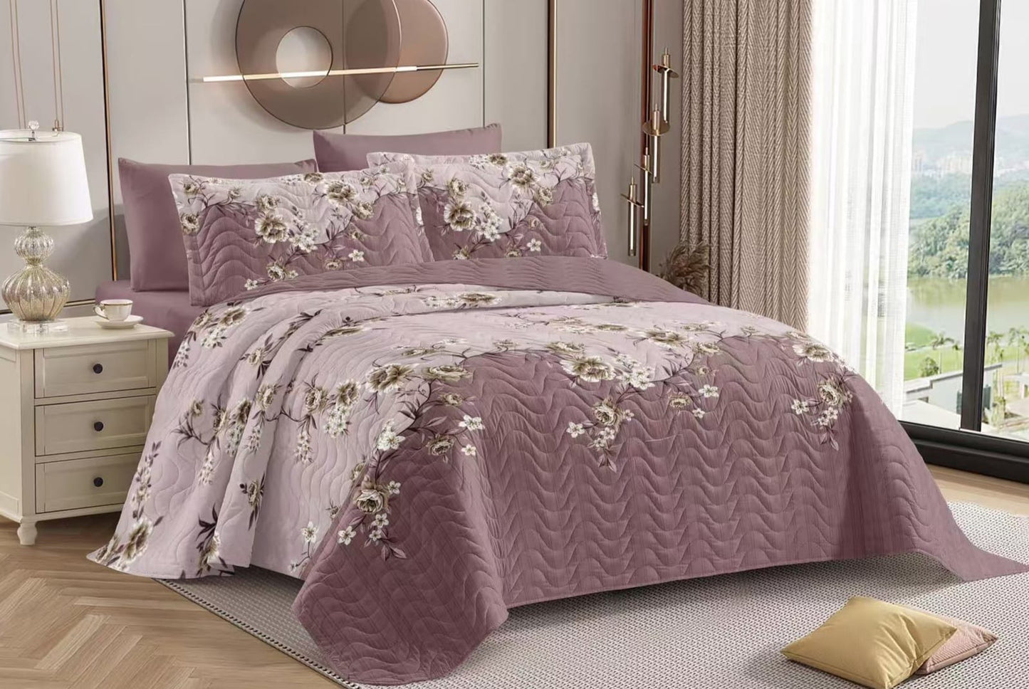 Designer Bloom Luxe Quilted Bedding Set - The Gharnish - A Unit of Satkala Creations