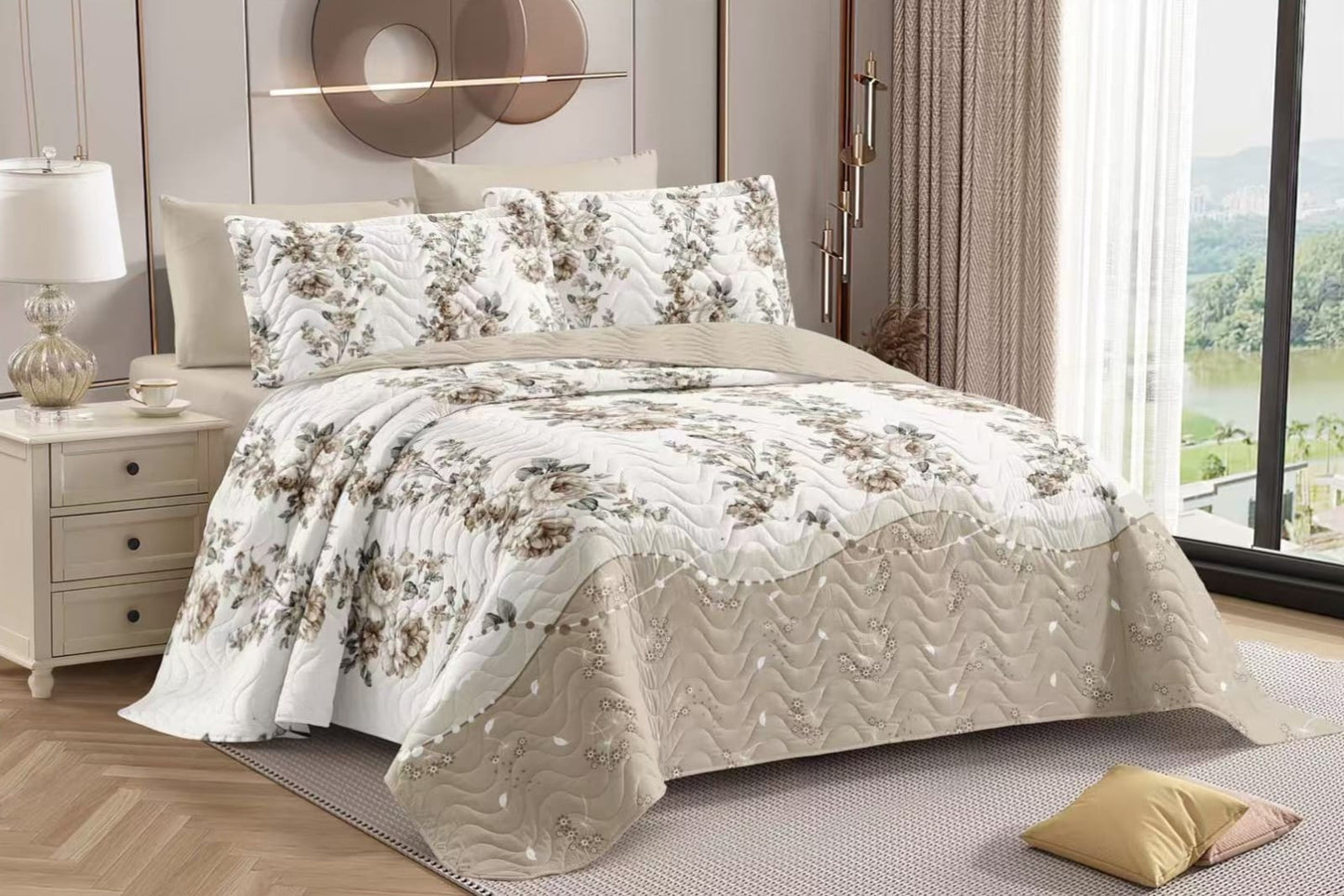 Designer Bloom Luxe Quilted Bedding Set - The Gharnish - A Unit of Satkala Creations